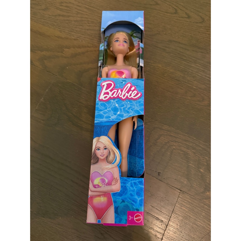 Mattel Barbie Beach Doll Pink Orange Sunset Swimsuit Blonde Hair New